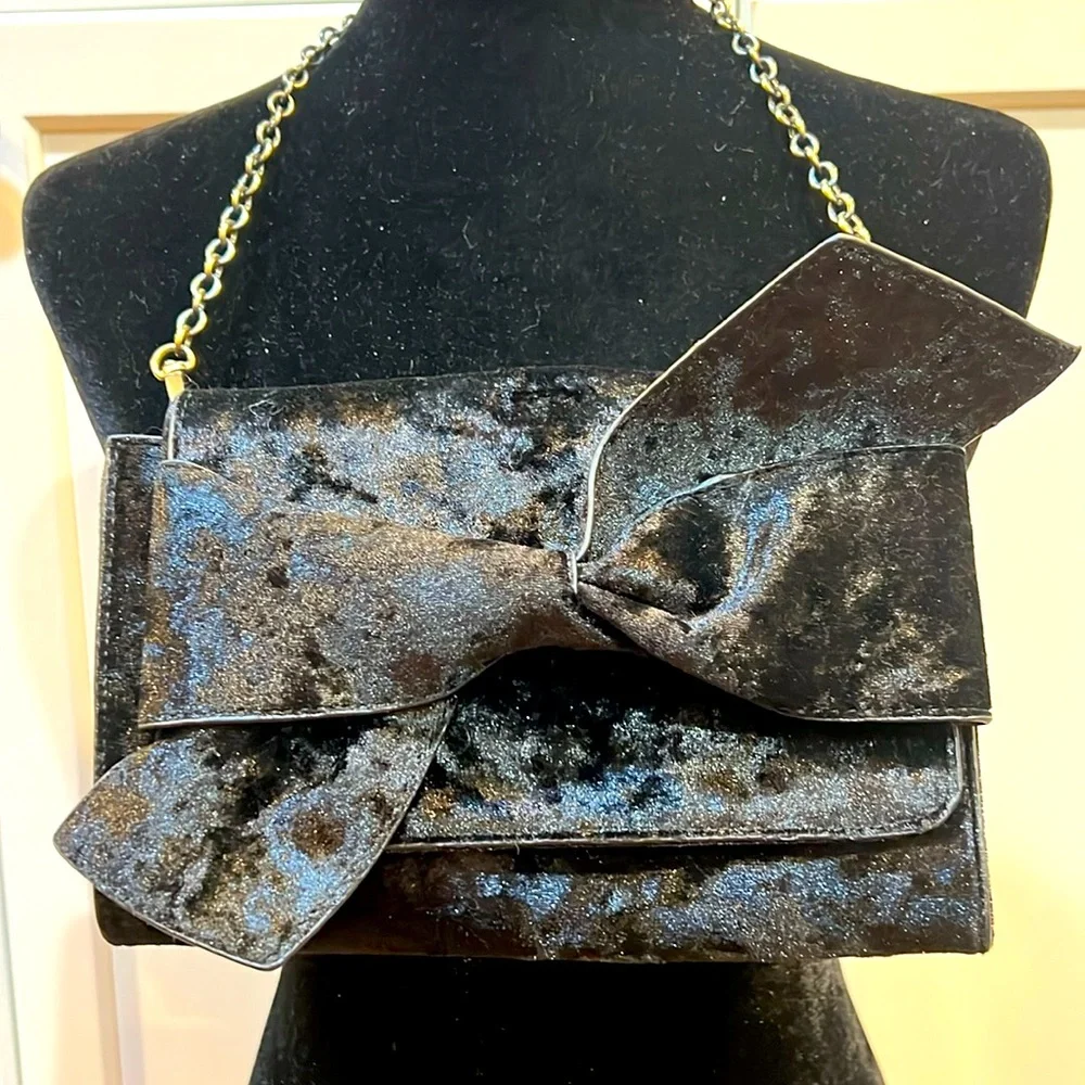 Anthropologie Crushed Velvet Bow Clutch Black crossbody